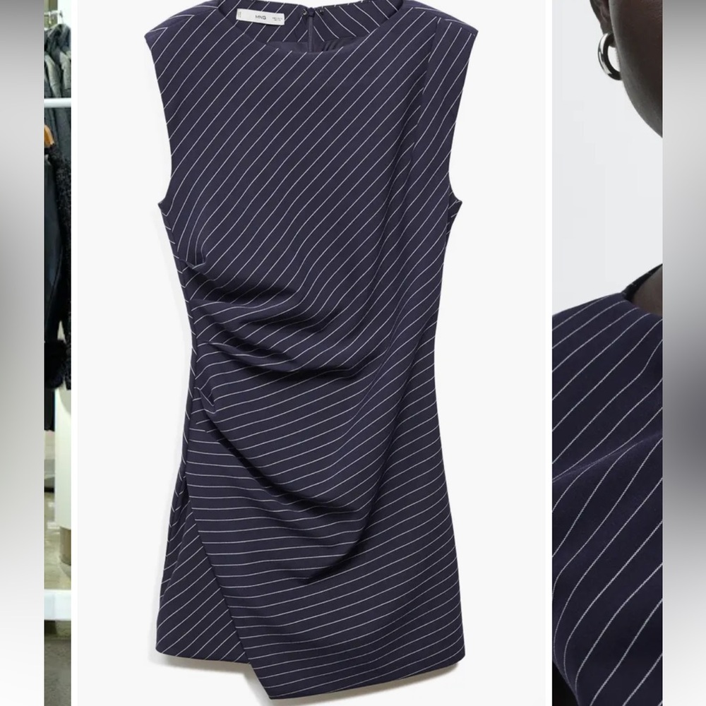 Mango Pinstripe Faux Wrap Mini Dress